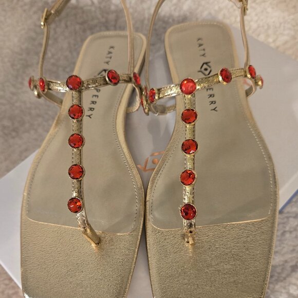 Katy Perry Shoes -Womens 9M - The Camie Gemstone Sandal GOLD - BNIB - Picture 1 of 7